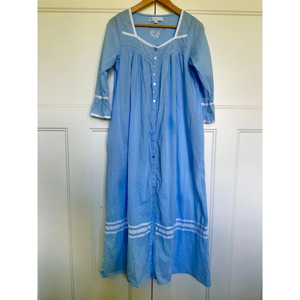Eileen West Robe Womens S  Summer Breeze Cotton Button Front Long Pockets A Line